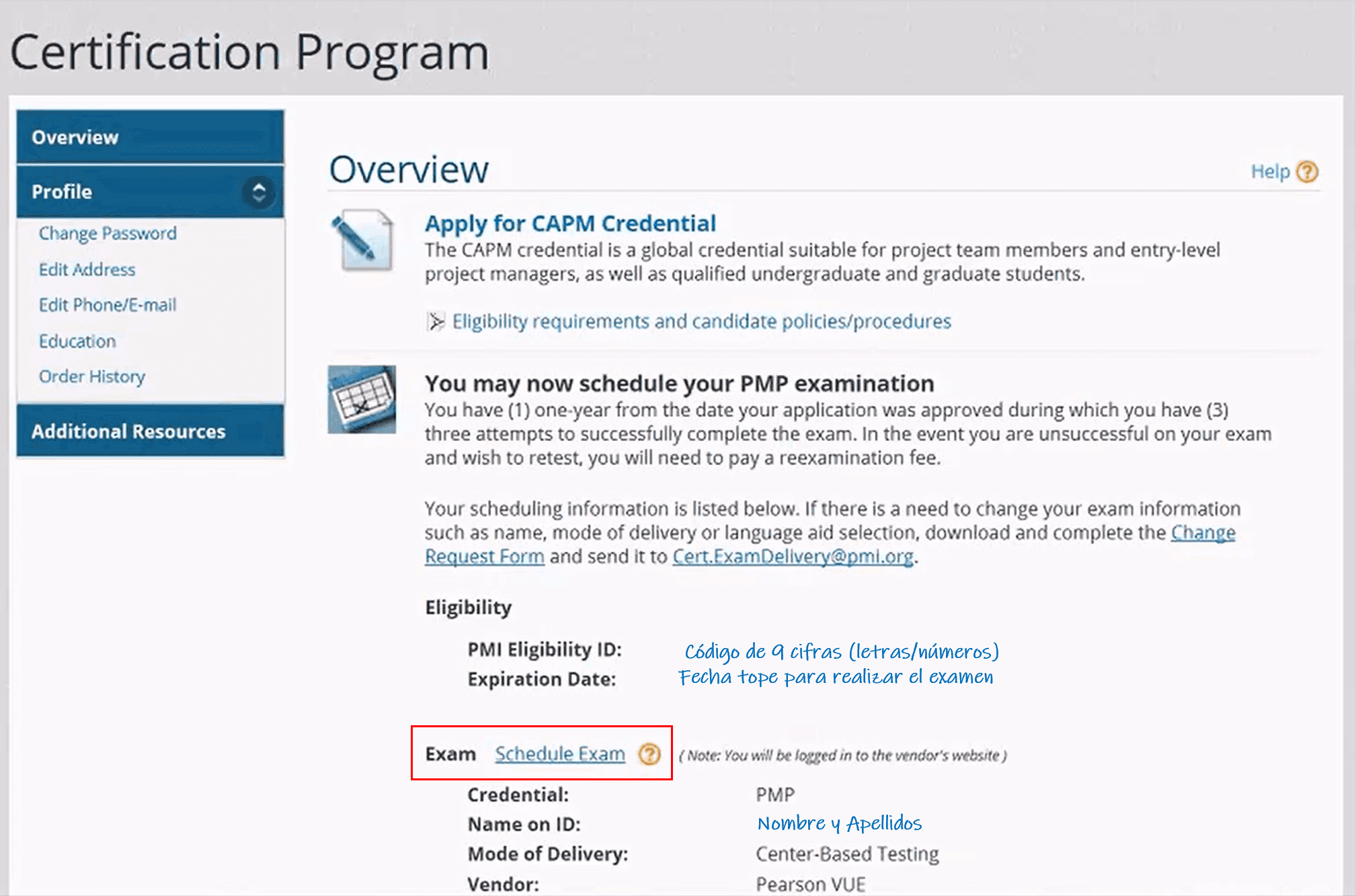 detalles examen PMI con pearson VUE